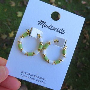 Madewell Jewelry Striped Enamel Beaded Hoop Earrings (Green and White)